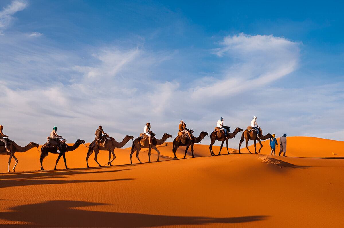 Camel ride in the Sahara Desert during the 3-day tour from Marrakech to Fes