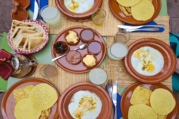 Traditional breakfast at desert camp in Merzouga during 3 day tour from Marrakech