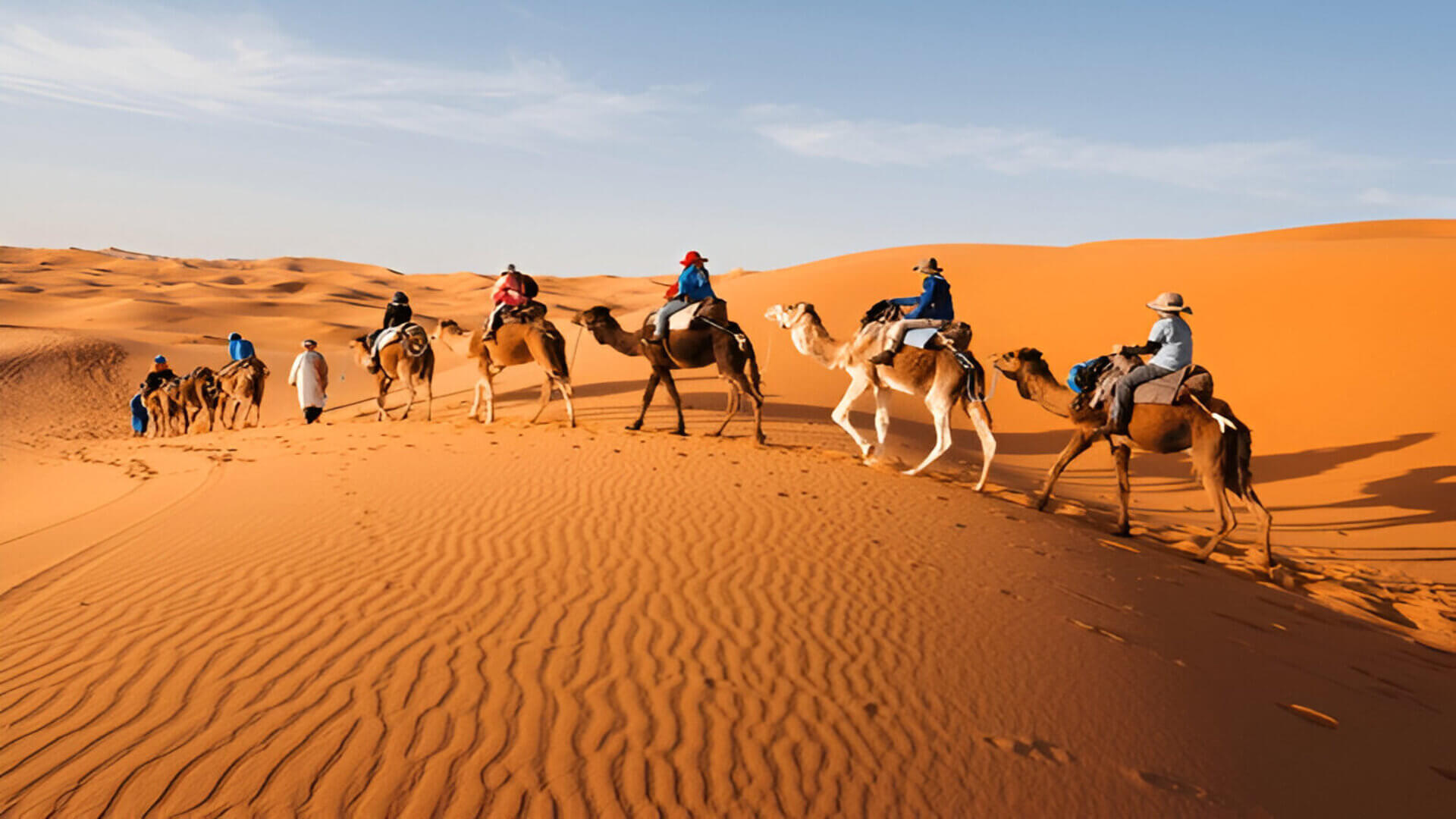 Camel ride in the Sahara Desert during a 4-day desert tour from Fes to Merzouga