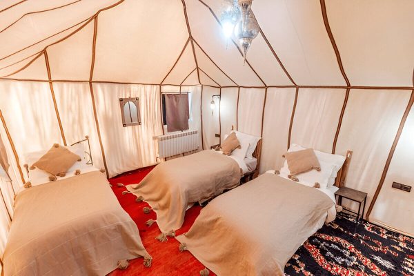 Luxury desert tent in Merzouga during 3 day Sahara tour from Marrakech