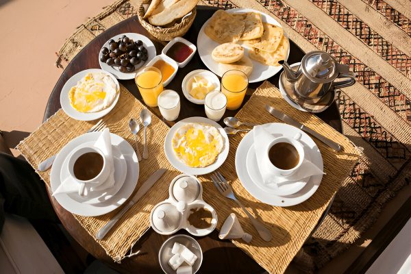 Traditional Moroccan breakfast during a 2-day shared Marrakech to Zagora desert tour