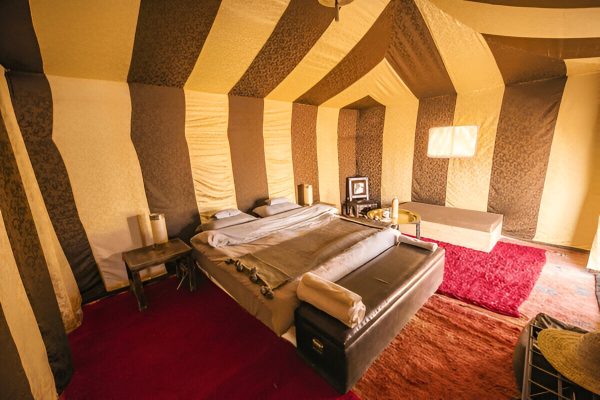 Luxury desert camp during a 2-day shared Marrakech to Zagora desert tour