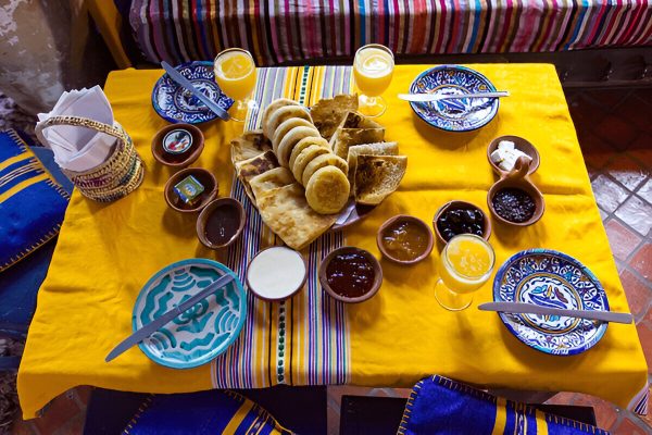 Breakfast at a desert camp in Erg Lihoudi during a tour from Zagora