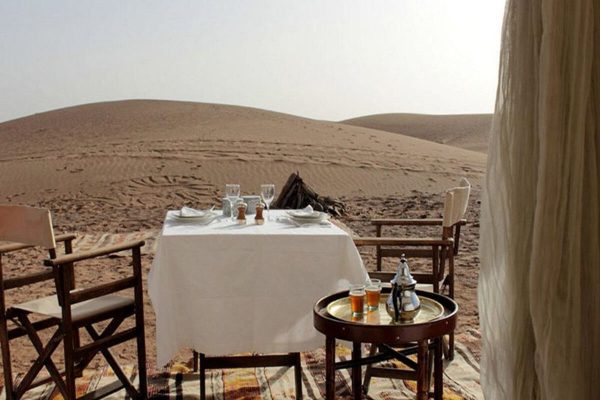 Breakfast served at Erg Lihoudi Luxury Desert Camp in Morocco.