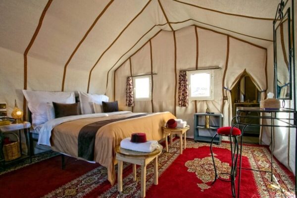 Luxury desert tent at Erg Lihoudi in the Moroccan Sahara